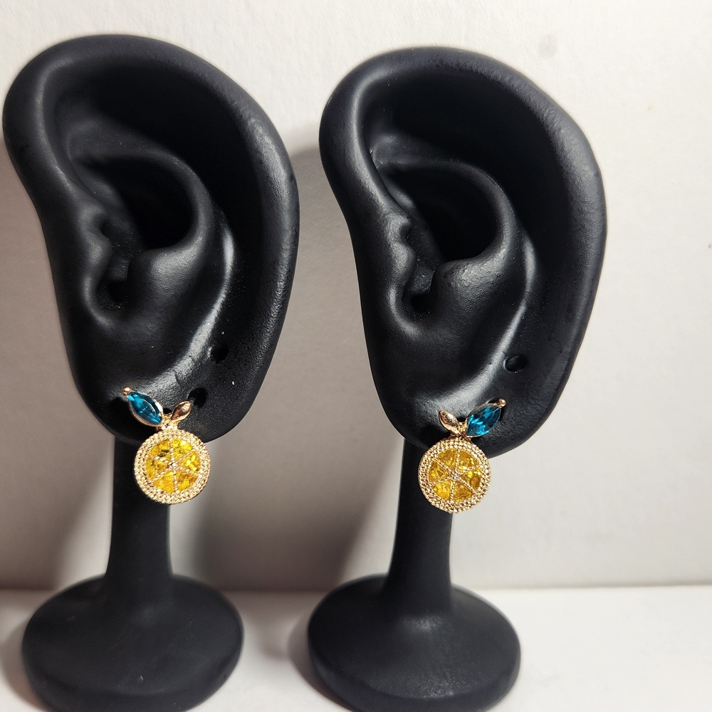 Gold-Tone Yellow & Blue Crystal Drop Earrings - Women Jewelry